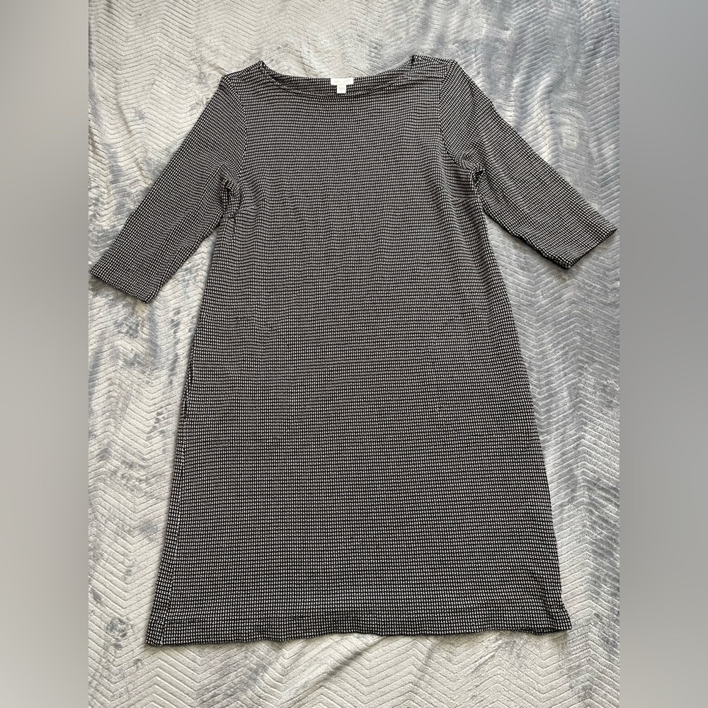 J.Jill Ponte Knit Shift Dress Black T Pattern Pockets Medium